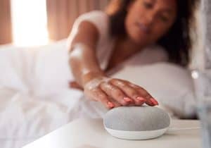 Woman using device to do voice search